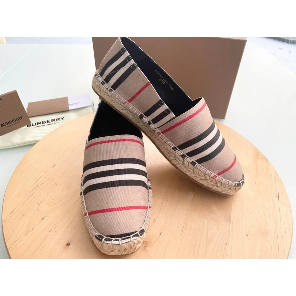 Burberry Beige Black and Red Striped Espadrilles